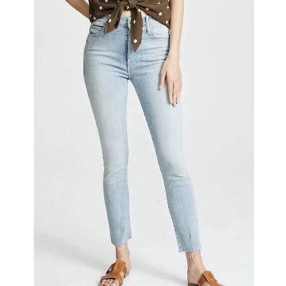 Mother The High Waisted Stunner Ankle Fray in Tinge Denim Jeans Light Wash